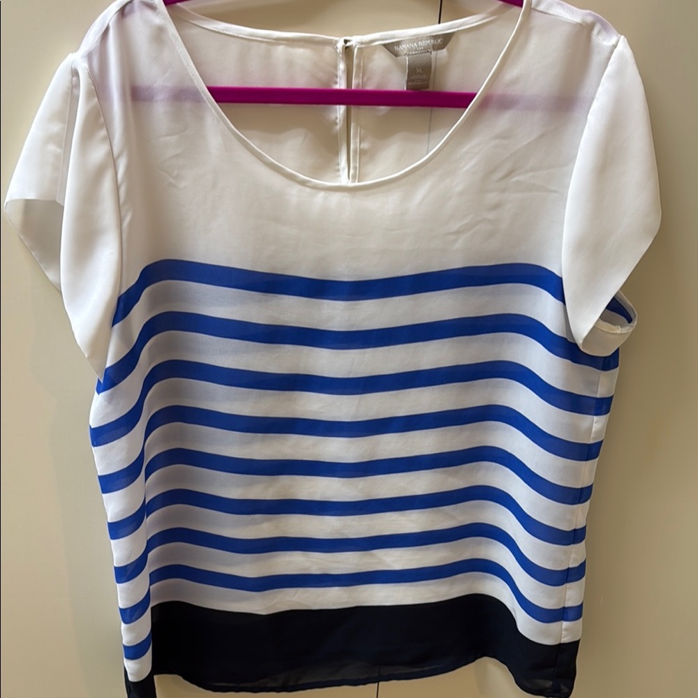 Banana Republic XL Sheer Striped Blue and White Top